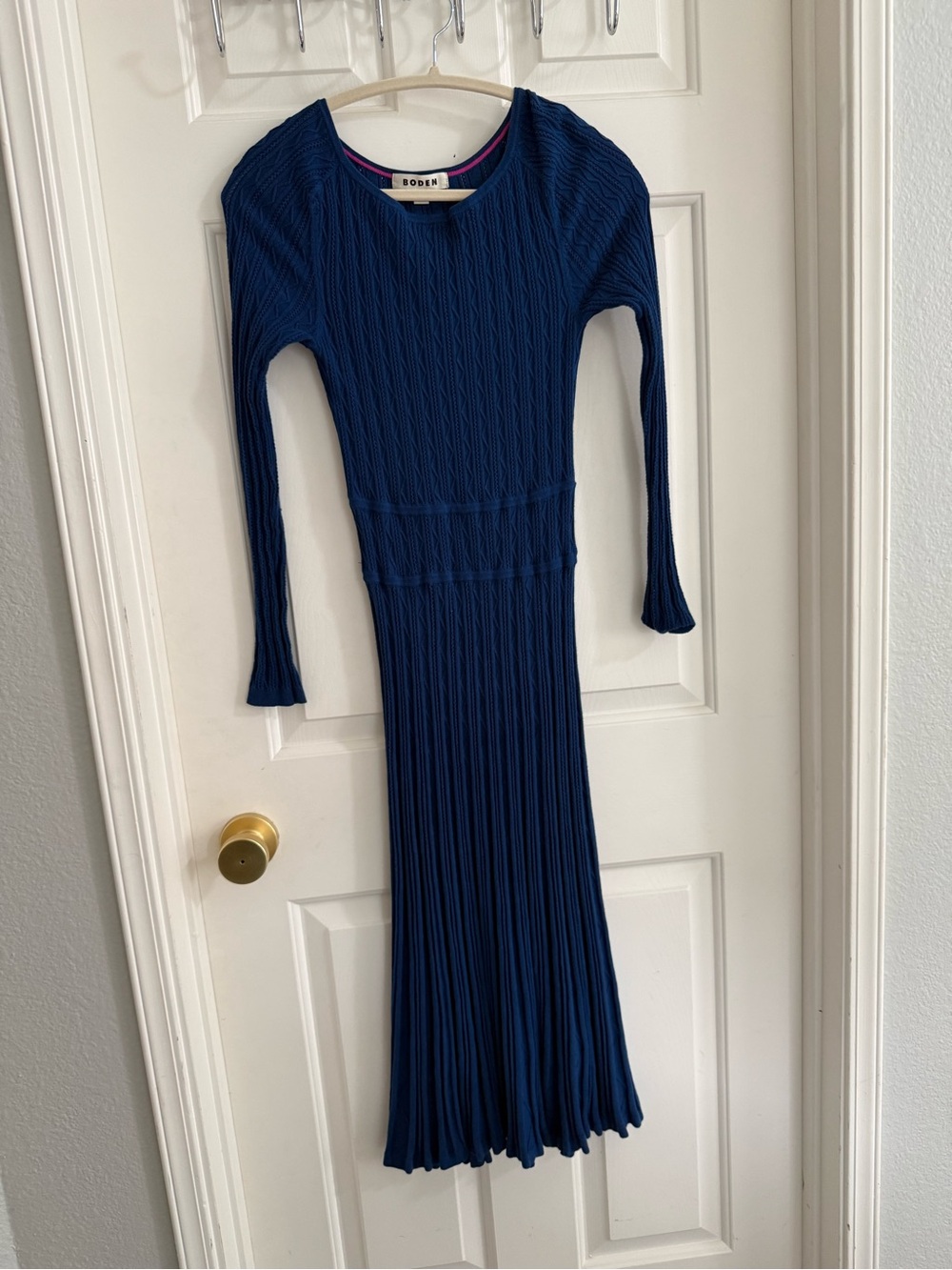 Boden Royal Blue Cable-Knit Long Sleeve Midi Dress - Picture 3 of 5
